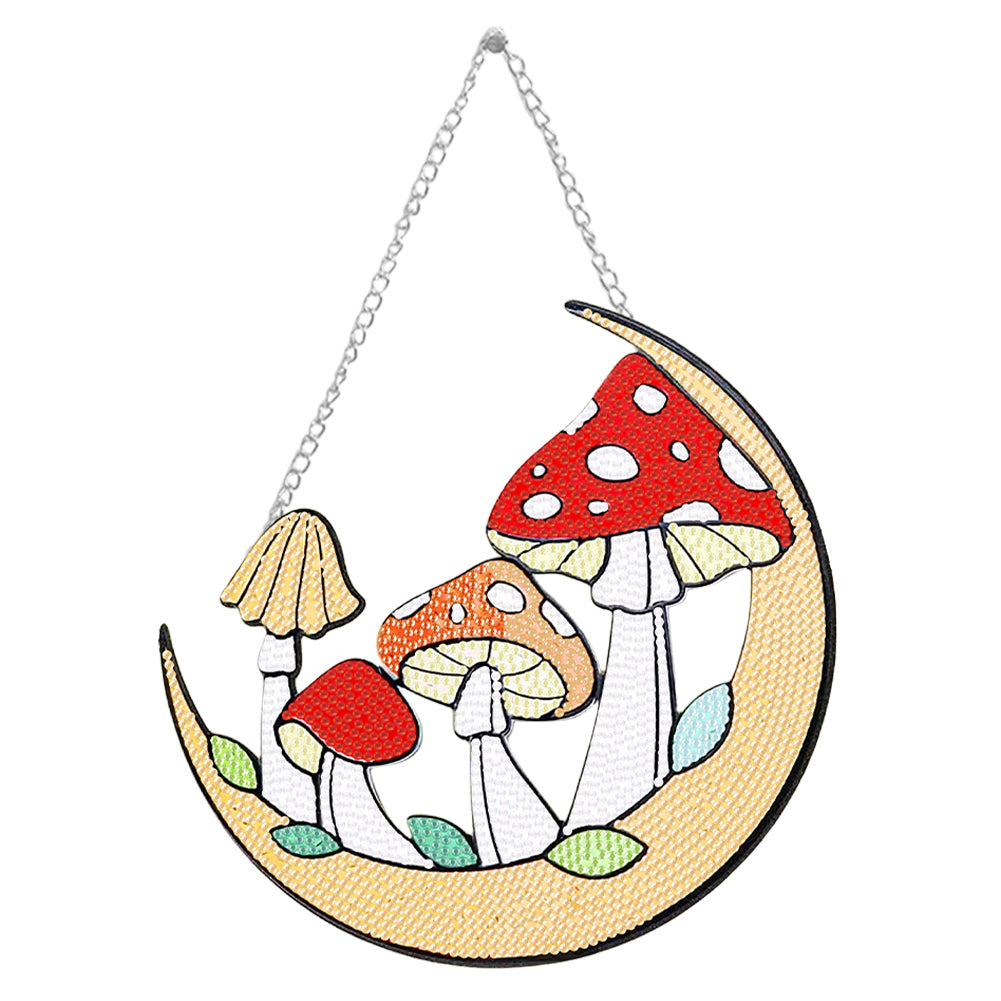 Acrylic Moon Mushroom Single-Sided DIY Diamond Painting Hanging Pendant 20x20cm