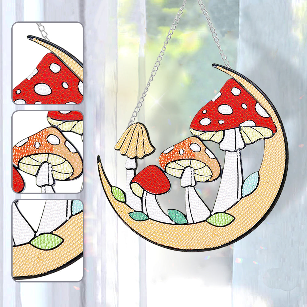 Acrylic Moon Mushroom Single-Sided DIY Diamond Painting Hanging Pendant 20x20cm