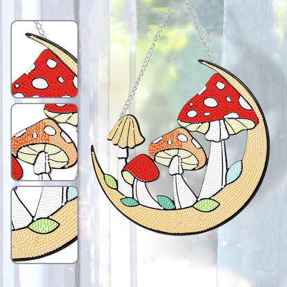 Acrylic Moon Mushroom Single-Sided DIY Diamond Painting Hanging Pendant 20x20cm