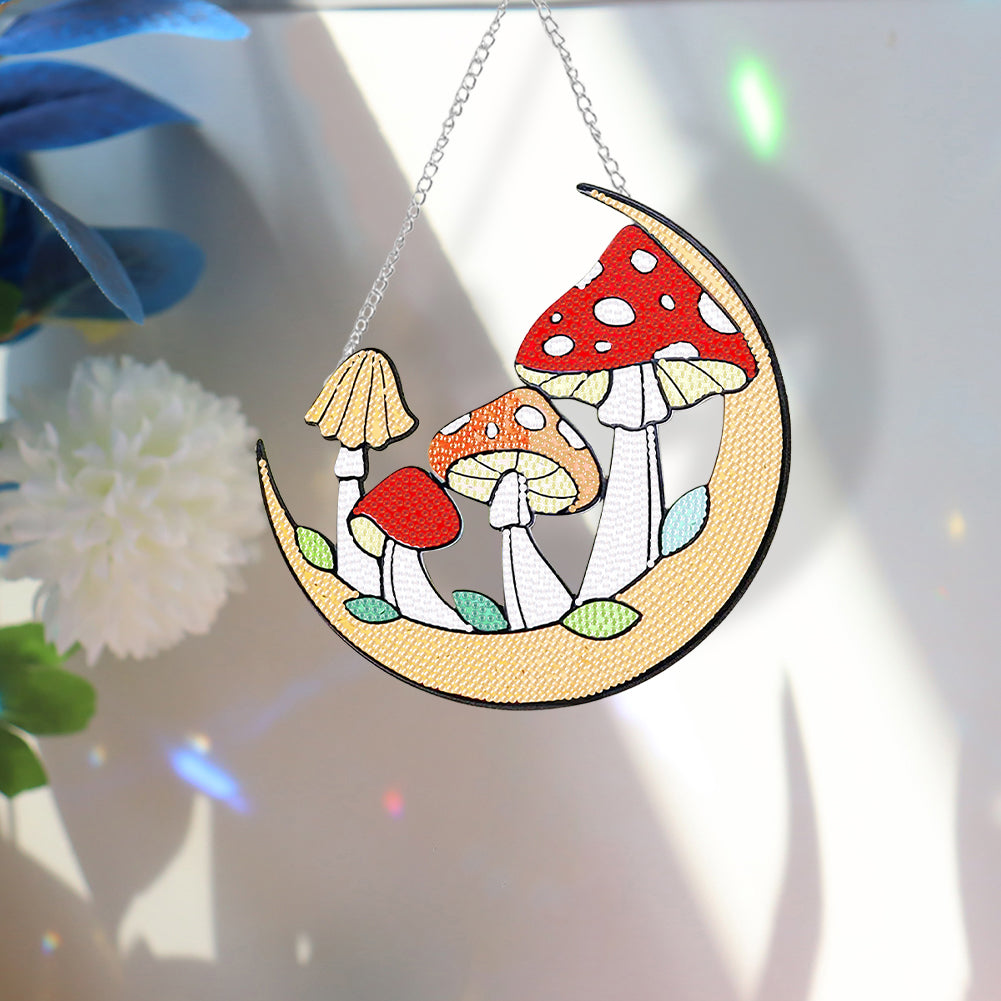 Acrylic Moon Mushroom Single-Sided DIY Diamond Painting Hanging Pendant 20x20cm