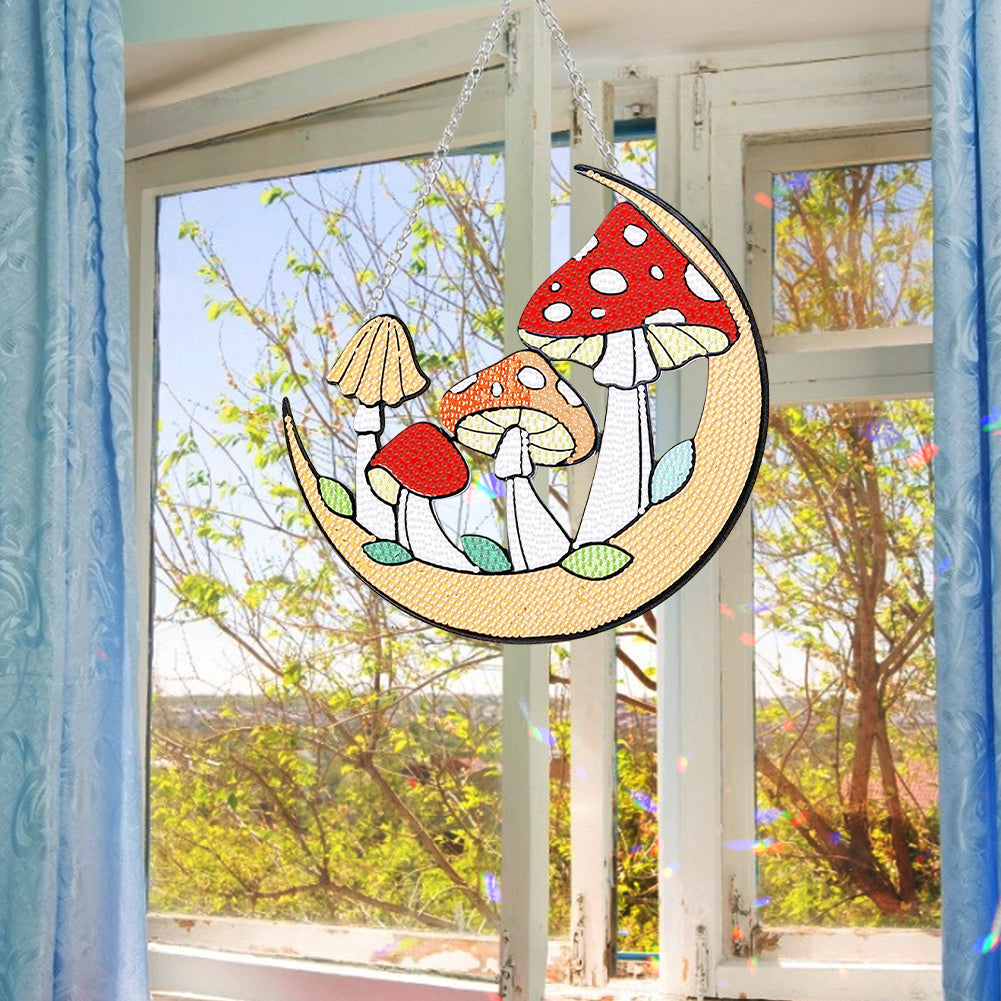 Acrylic Moon Mushroom Single-Sided DIY Diamond Painting Hanging Pendant 20x20cm