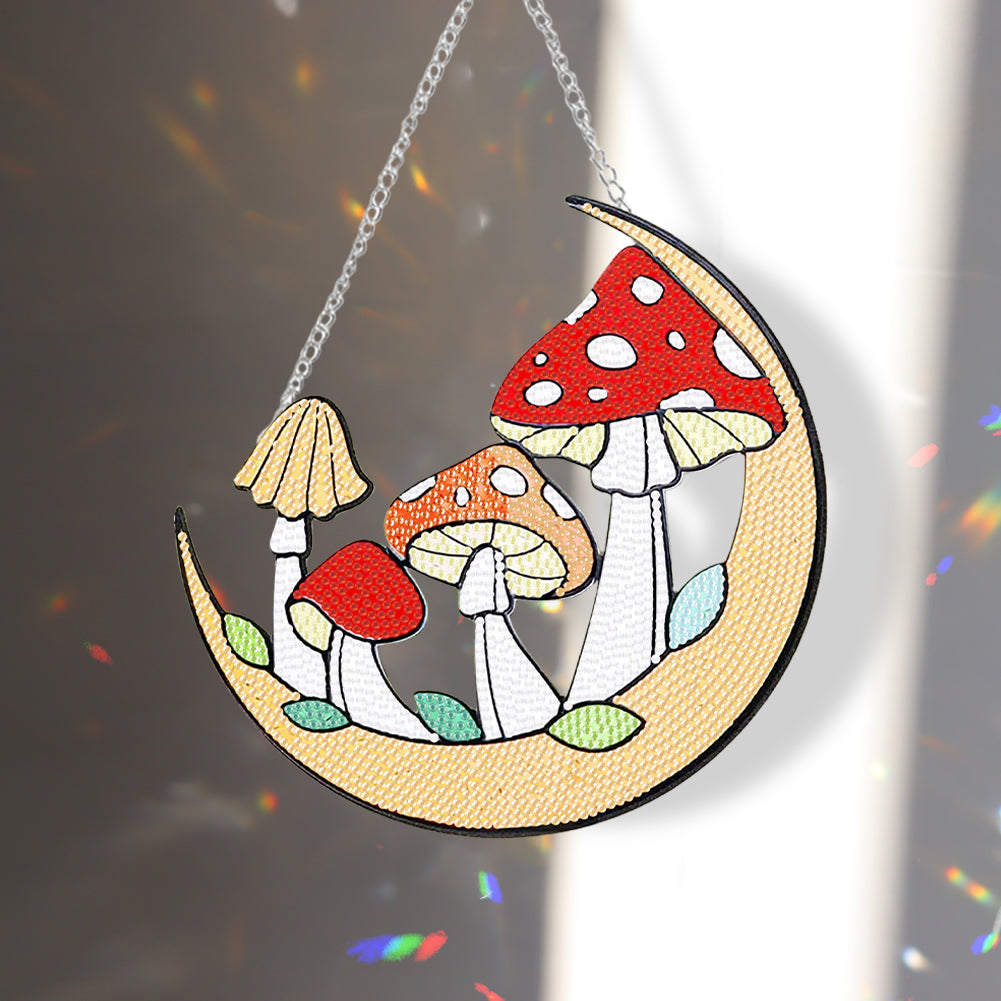 Acrylic Moon Mushroom Single-Sided DIY Diamond Painting Hanging Pendant 20x20cm