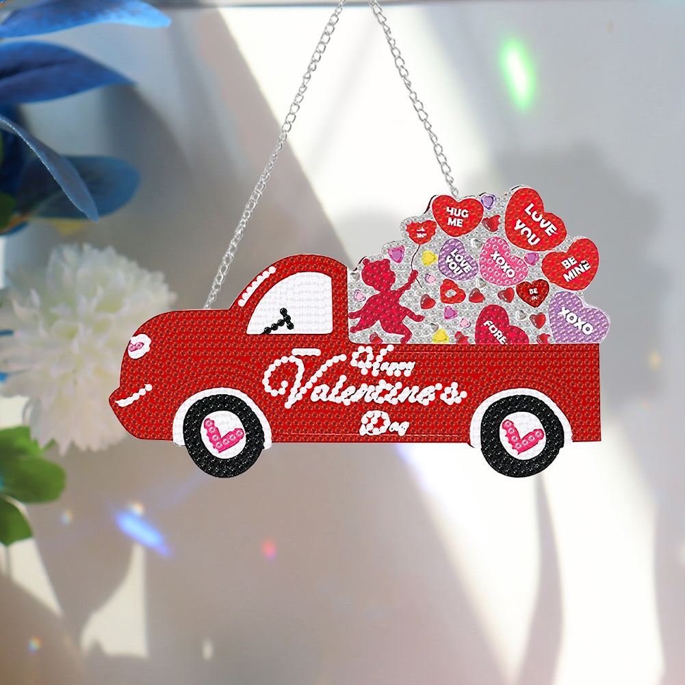 Acrylic Love Truck Single-Sided 5D DIY Diamond Painting Hanging Pendant 20x15cm