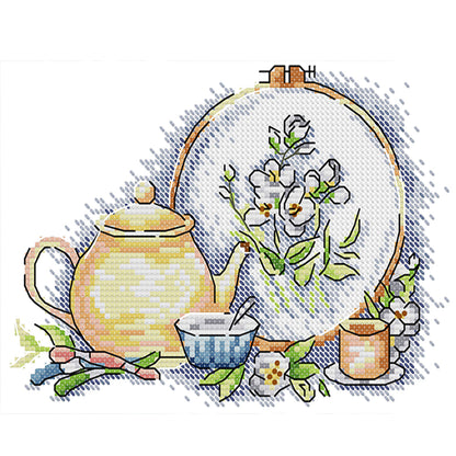 With Afternoon Tea - 14CT Stamped Cross Stitch 21*16CM(Joy Sunday)