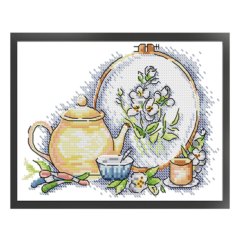 With Afternoon Tea - 14CT Stamped Cross Stitch 21*16CM(Joy Sunday)