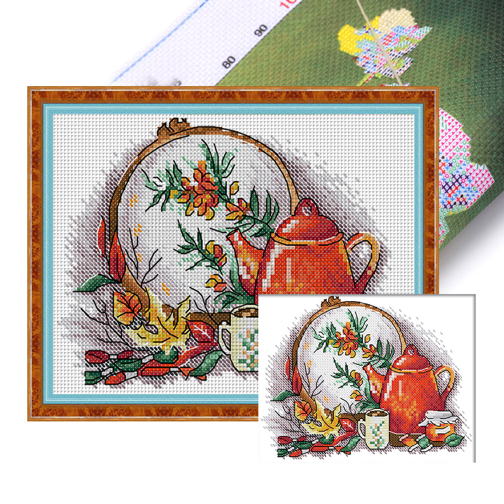 With Afternoon Tea - 14CT Stamped Cross Stitch 21*17CM(Joy Sunday)