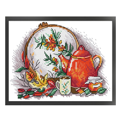 With Afternoon Tea - 14CT Stamped Cross Stitch 21*17CM(Joy Sunday)