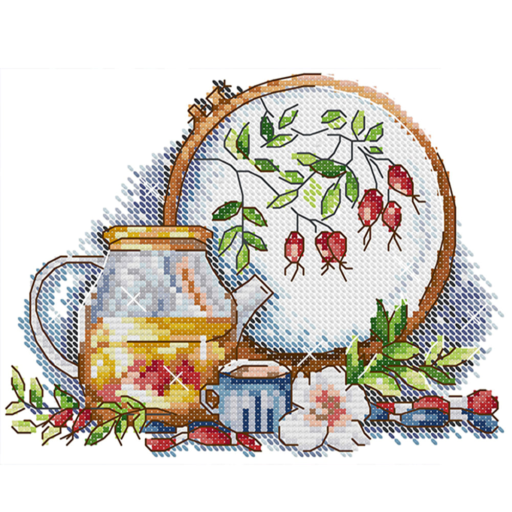 With Afternoon Tea - 14CT Stamped Cross Stitch 21*17CM(Joy Sunday)