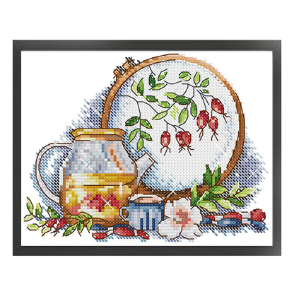 With Afternoon Tea - 14CT Stamped Cross Stitch 21*17CM(Joy Sunday)