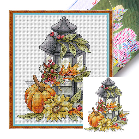 Autumn Of Flowers And Lanterns - 14CT Stamped Cross Stitch 32*36CM(Joy Sunday)