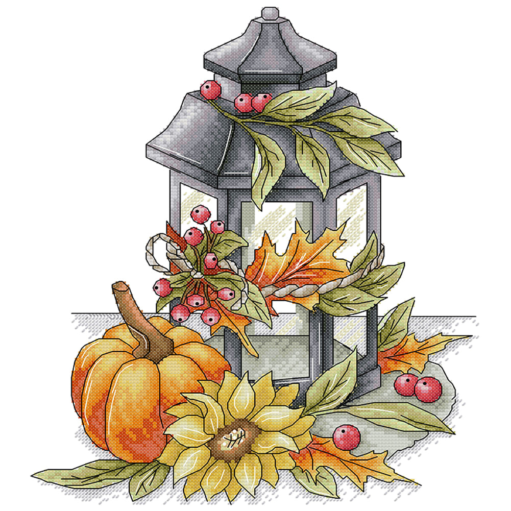 Autumn Of Flowers And Lanterns - 14CT Stamped Cross Stitch 32*36CM(Joy Sunday)