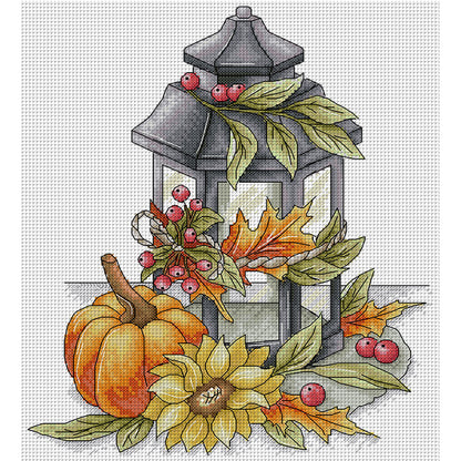 Autumn Of Flowers And Lanterns - 14CT Stamped Cross Stitch 32*36CM(Joy Sunday)