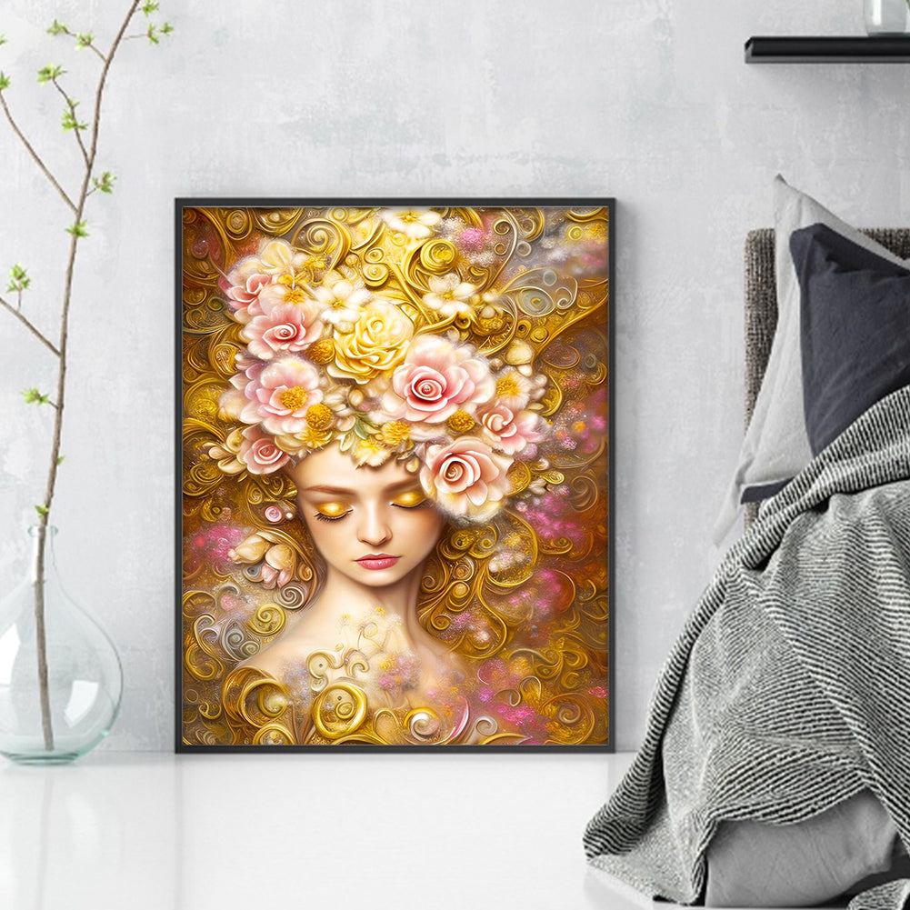 Flowers And Girl - 11CT Stamped Cross Stitch 40*50CM