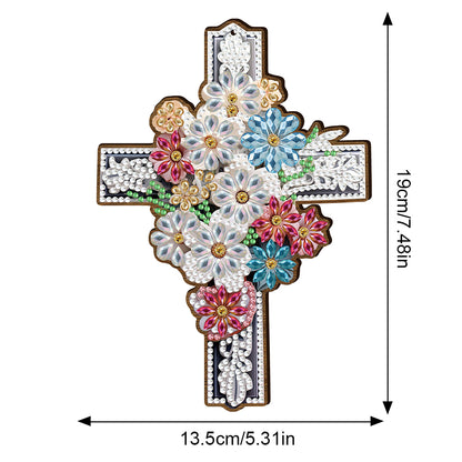 Wooden Cross 5D DIY Diamond Painting Hanging Pendant for Garden Window Decor(03)