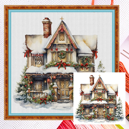 Christmas Cabin - 18CT Counted Cross Stitch 35*35CM(Joy Sunday)