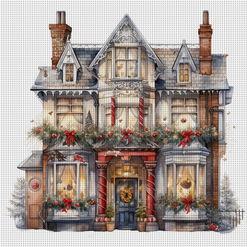 Christmas Cabin - 18CT Counted Cross Stitch 35*35CM(Joy Sunday)