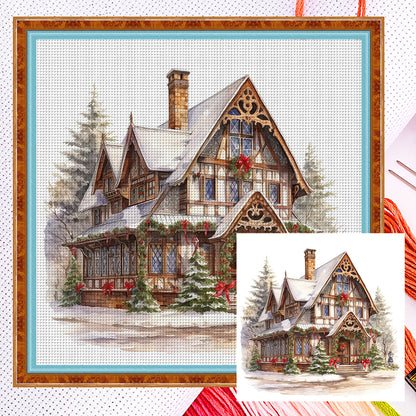 Christmas Cabin - 18CT Counted Cross Stitch 35*35CM(Joy Sunday)