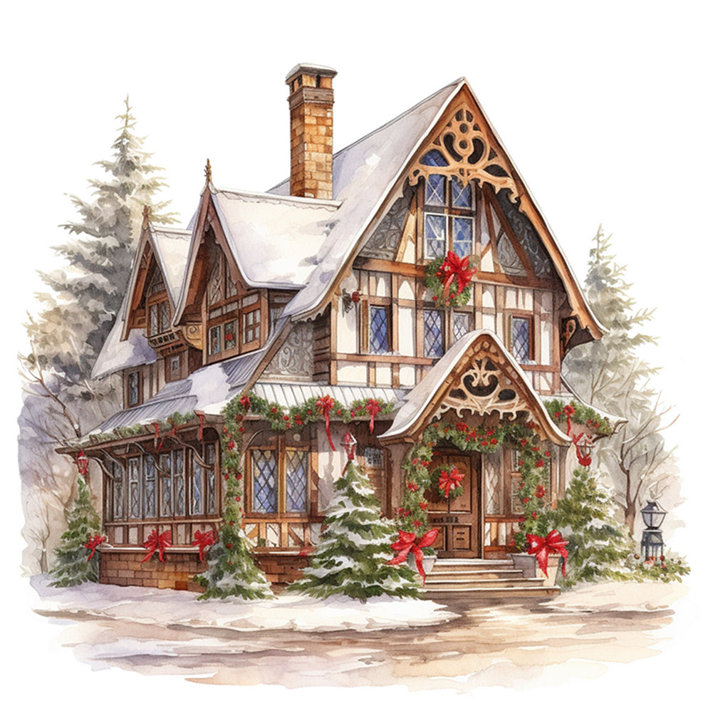 Christmas Cabin - 18CT Counted Cross Stitch 35*35CM(Joy Sunday)