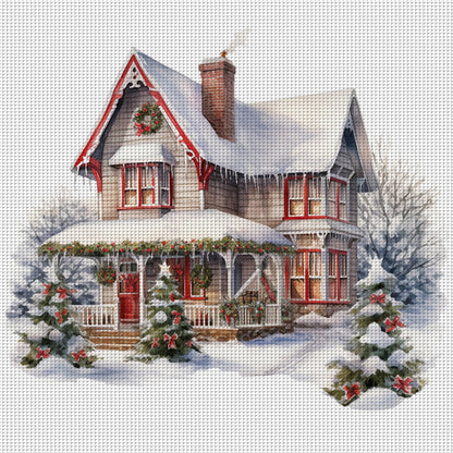 Christmas Cabin - 18CT Counted Cross Stitch 35*35CM(Joy Sunday)