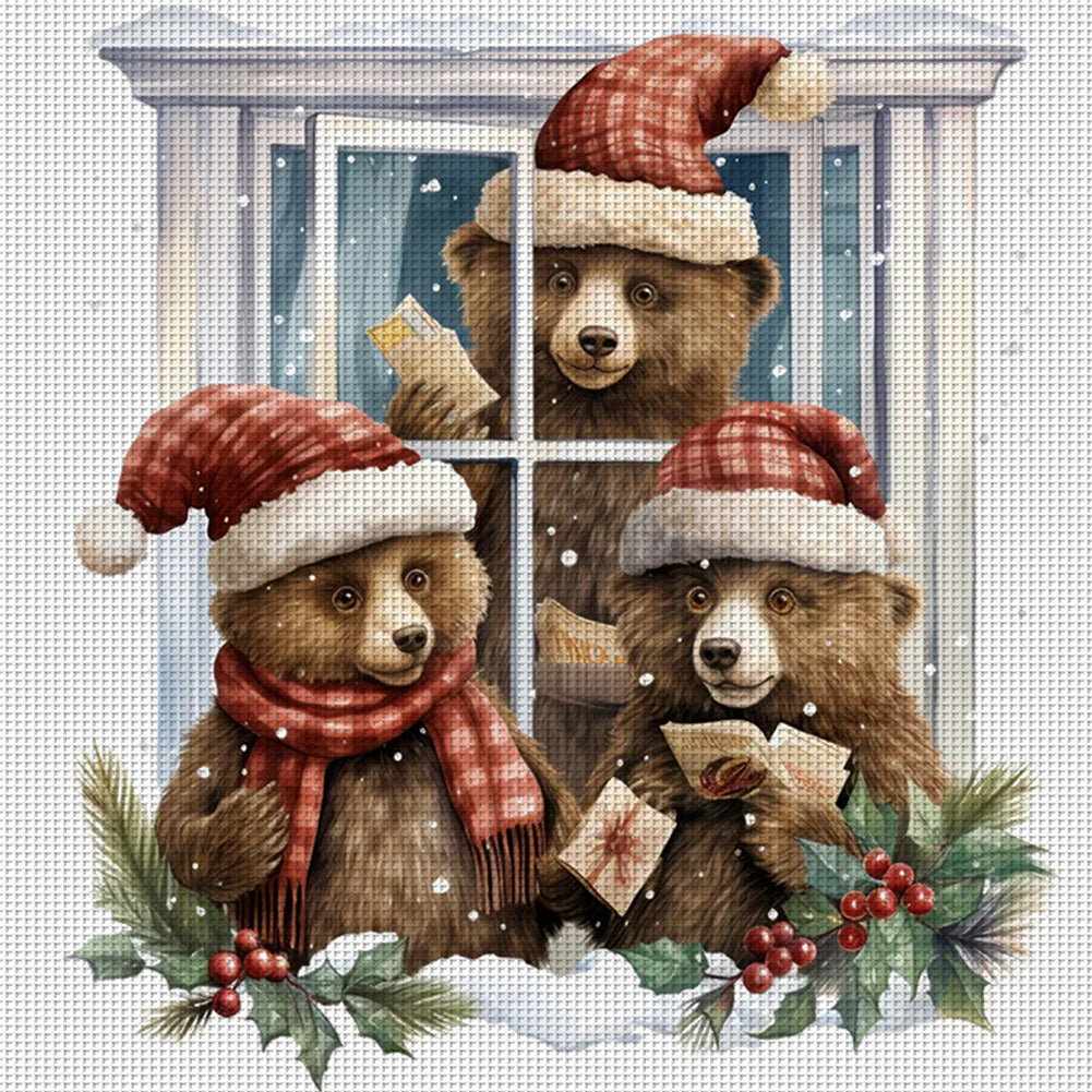 Christmas Bear - 18CT Counted Cross Stitch 30*30CM(Joy Sunday)