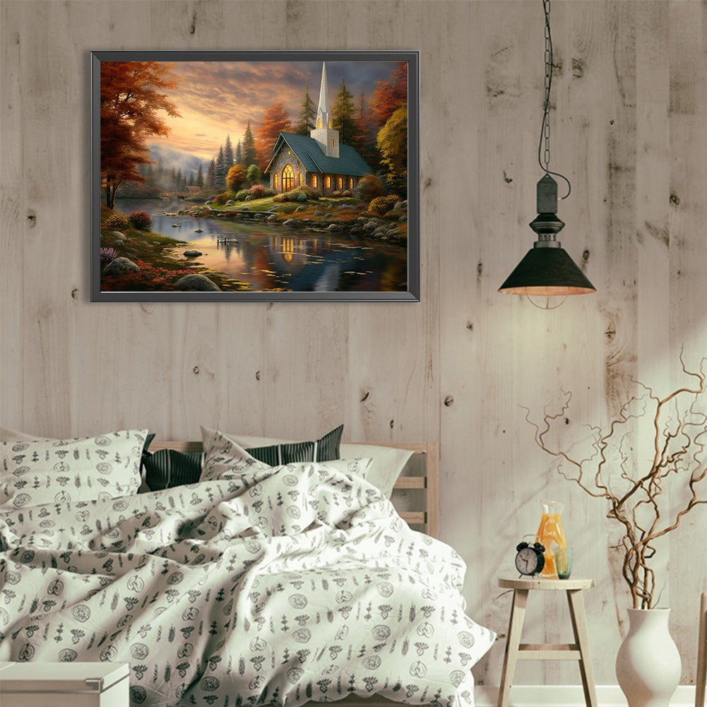 Village Church - Full Round Drill Diamond Painting 40*30CM