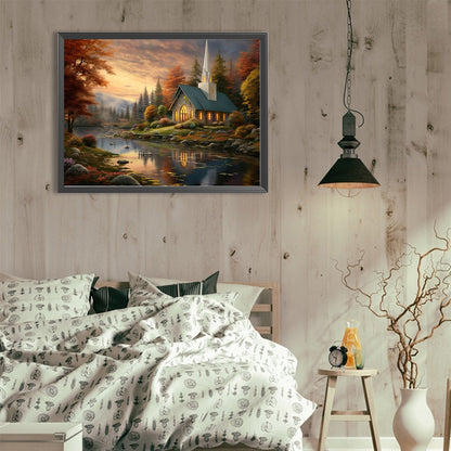 Village Church - Full Round Drill Diamond Painting 40*30CM
