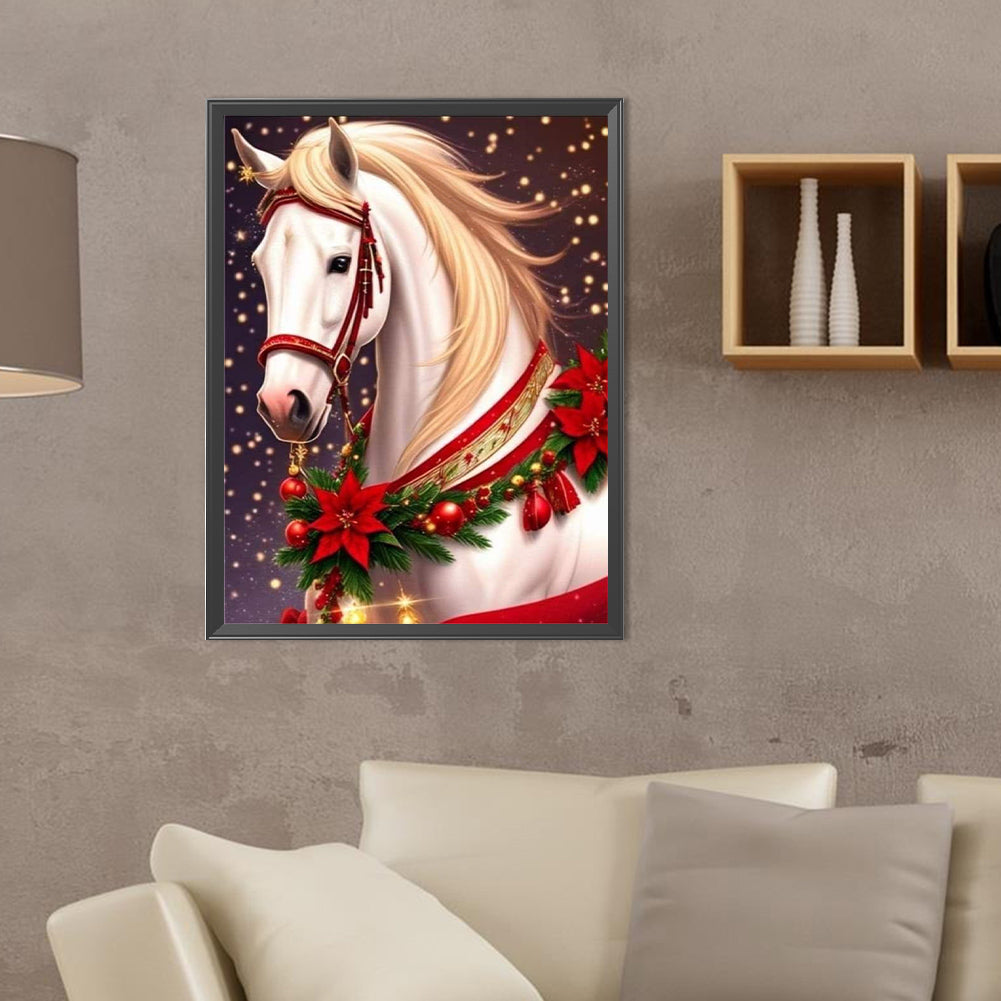 Christmas White Horse - Full Round Drill Diamond Painting 30*40CM