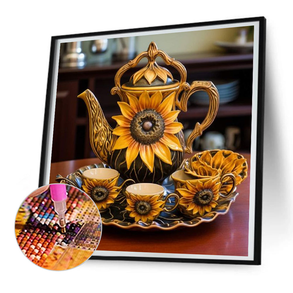 Sunflower Tea Set - Full Round Drill Diamond Painting 30*30CM