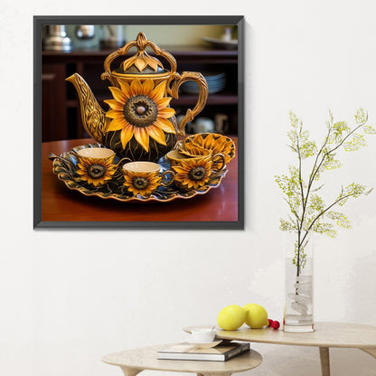 Sunflower Tea Set - Full Round Drill Diamond Painting 30*30CM