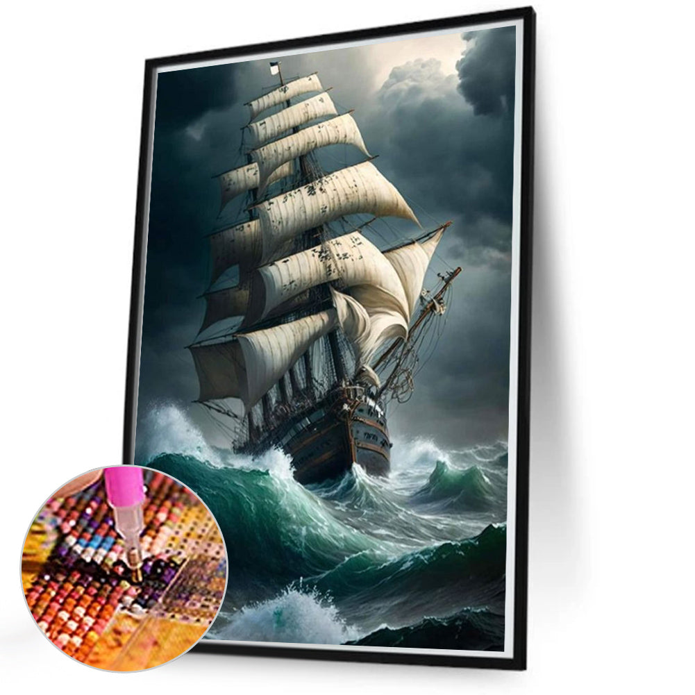 Sea Sailing Boat - Full Square Drill Diamond Painting 50*70CM