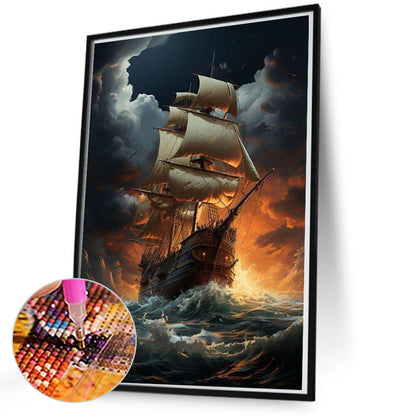 Sea Sailing Boat - Full Square Drill Diamond Painting 50*70CM