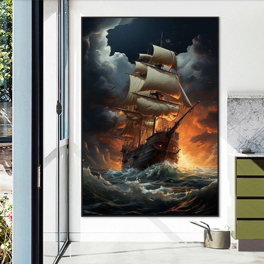 Sea Sailing Boat - Full Square Drill Diamond Painting 50*70CM