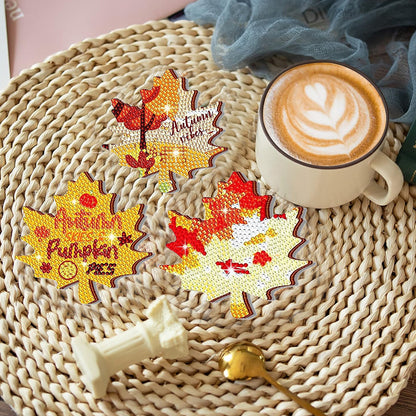 8 PCS Acrylic Diamond Painting Art Coaster Kit with Holder (Maple Leaf Painting)