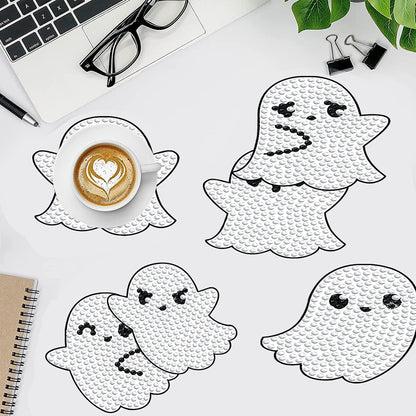 8 PCS Acrylic Diamond Painting Art Coaster Kit with Holder for Beginner (Ghost)