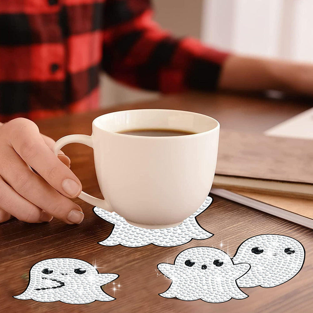 8 PCS Acrylic Diamond Painting Art Coaster Kit with Holder for Beginner (Ghost)