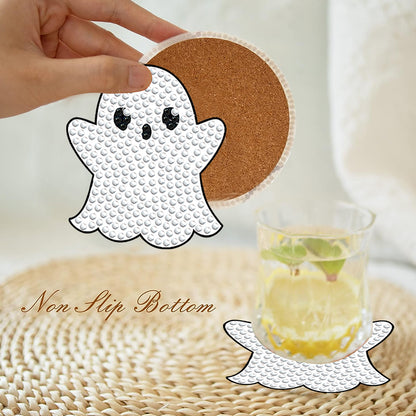 8 PCS Acrylic Diamond Painting Art Coaster Kit with Holder for Beginner (Ghost)
