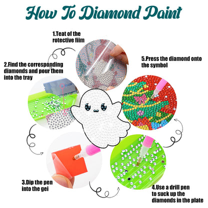 8 PCS Acrylic Diamond Painting Art Coaster Kit with Holder for Beginner (Ghost)