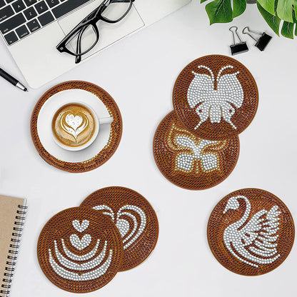 8 PCS Acrylic Diamond Painting Art Coaster Kit with Holder for Beginner (Coffee)