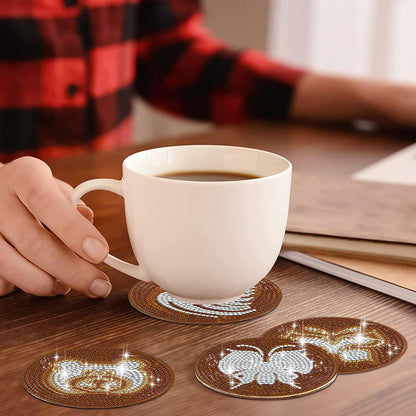 8 PCS Acrylic Diamond Painting Art Coaster Kit with Holder for Beginner (Coffee)