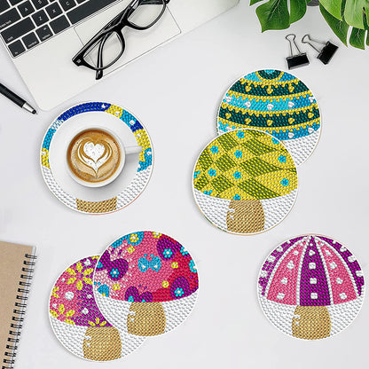 8 PCS Acrylic Diamond Painting Art Coaster Kit with Holder (Mushroom)