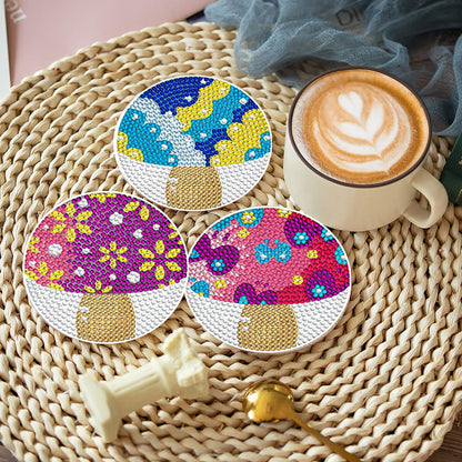 8 PCS Acrylic Diamond Painting Art Coaster Kit with Holder (Mushroom)