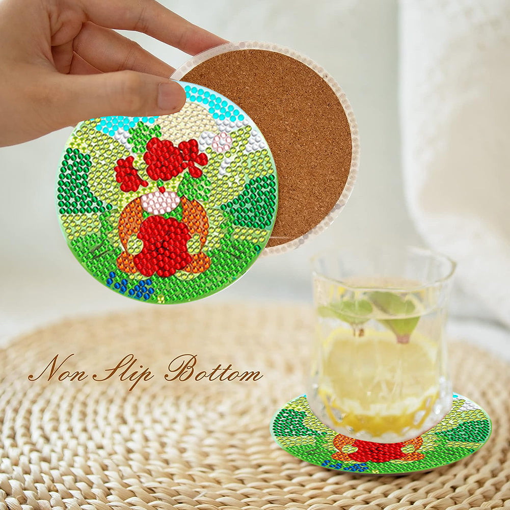 8 PCS Acrylic Diamond Painting Art Coaster Kit with Holder (Garden Gnome)