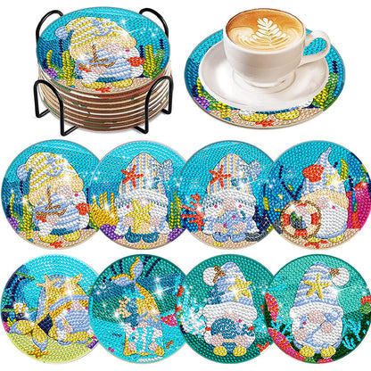 8 PCS Acrylic Diamond Painting Art Coaster Kit with Holder (Marine Gnome)