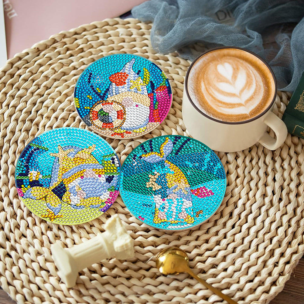 8 PCS Acrylic Diamond Painting Art Coaster Kit with Holder (Marine Gnome)