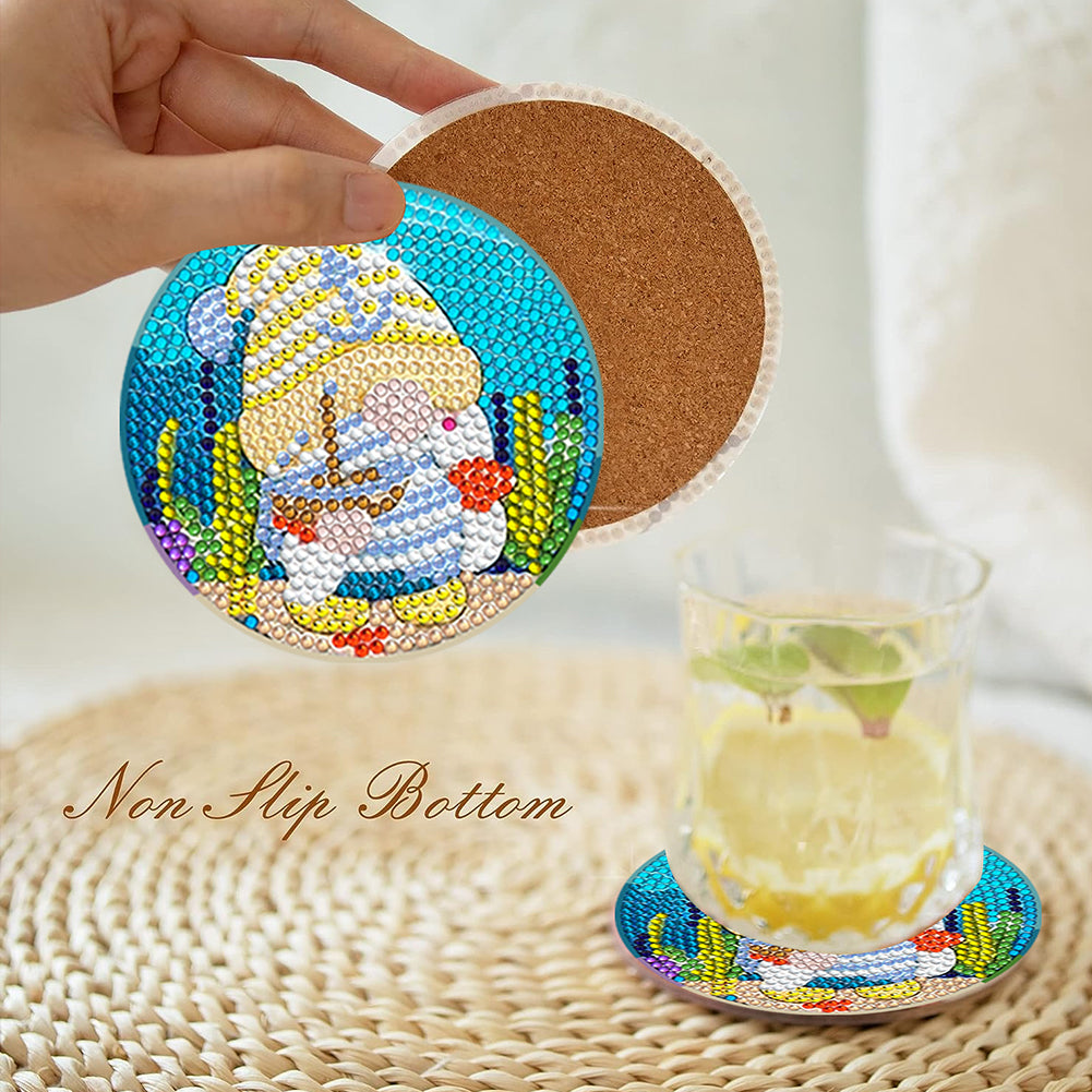 8 PCS Acrylic Diamond Painting Art Coaster Kit with Holder (Marine Gnome)