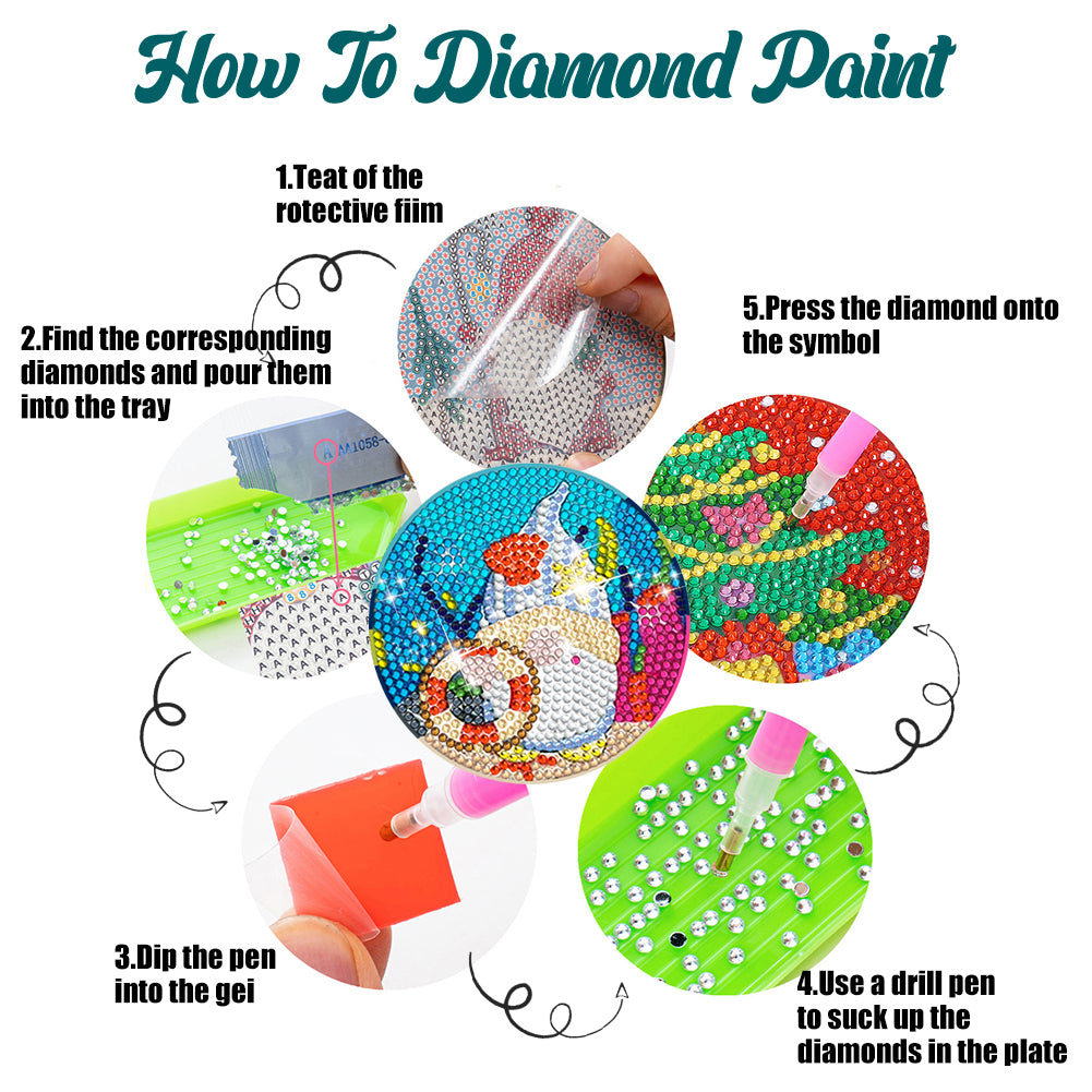 8 PCS Acrylic Diamond Painting Art Coaster Kit with Holder (Marine Gnome)