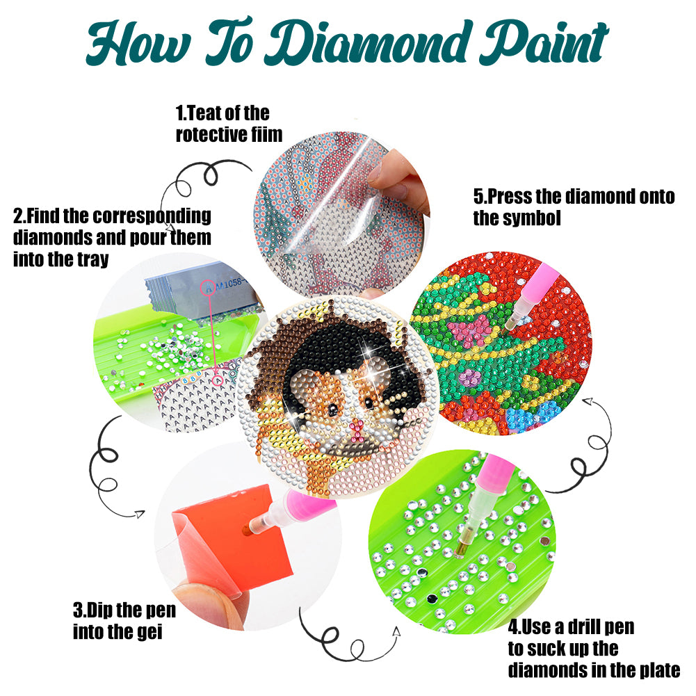 8 PCS Acrylic Diamond Painting Art Coaster Kit with Holder(Critters in the Hole)