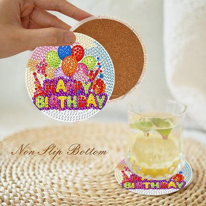 8 PCS Acrylic Diamond Painting Art Coaster Kit with Holder (Happy Birthday)