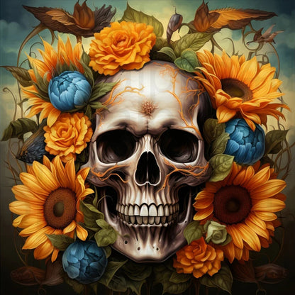 Flower Skull - Full Round Drill Diamond Painting 50*50CM