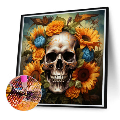 Flower Skull - Full Round Drill Diamond Painting 50*50CM